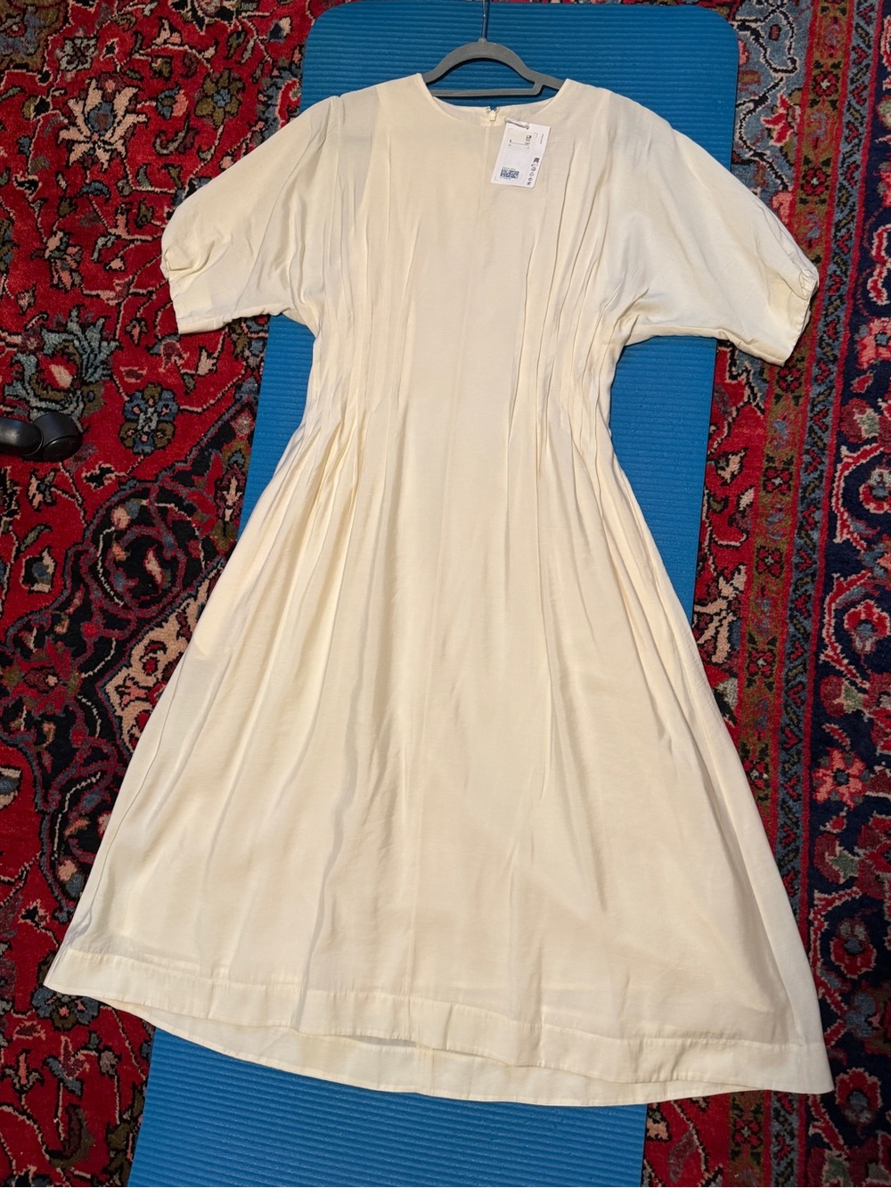 COS Cream Pleated Short-Sleeve Midi Dress NWT size 12